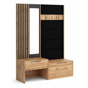 Garderoba z lustrem i lamelami 150 cm KOSMO dąb wotan + czarny